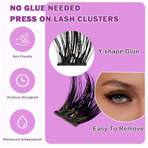 Self Adhesive Eyelashes 80Pcs Self Adhesive Eyelash Clusters Thick-Volume Press On Lashes Pre-Glued Glueless Lashes Clusters No Remover No Residue with Tweezers(10-16mm)