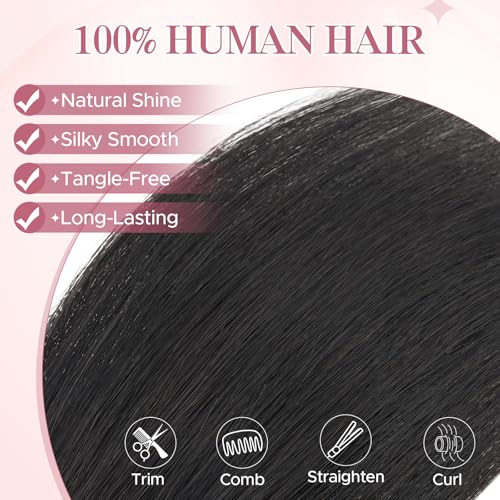 Clip in Hair Extensions 2PCS Short Human Hair Fill-Ins 6 Inch #1B Natural Black