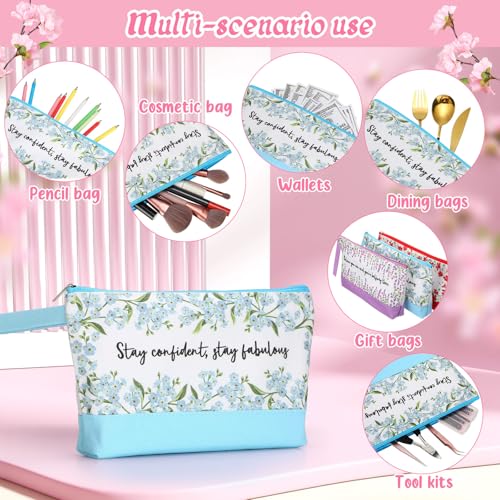 Silkfly 15 Pcs Flower Canvas Makeup Bags Bulk 10.2 x 5.5 x 2 Inches Inspirational Canvas Cosmetic Bag Spring Travel Toiletry Pouch with Zipper Inspirational Gifts for Women