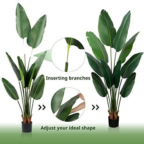 5 Ft Tall Artificial Bird of Paradise Plant - Faux Banana Leaf Tree for Indoor Outdoor Decor