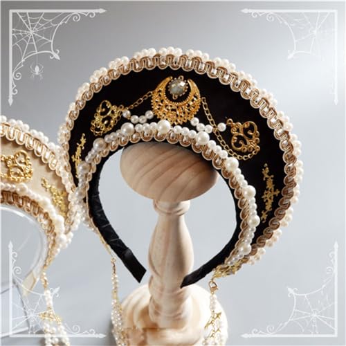 Women's Tudor Retro Crown Hat Hair Accessory - Handmade Multicolor Headwear (Black)