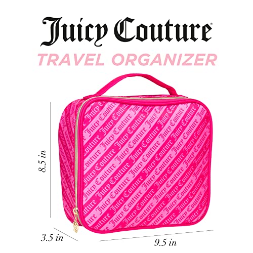 Juicy Couture Hot Pink Makeup Bag Cosmetics Organizer Travel Essentials Compartmentalized Logo Print