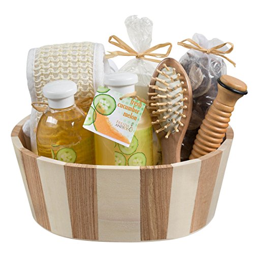 Wooden Massage & Reflexology Kit for Women at-Home Spa Kit for All-Over Body Relaxation & Rejuvenation with Fresh Cucumber Melon Aromatherapy Bath & Body Set Gift ? Mother's Day Gift for Mom