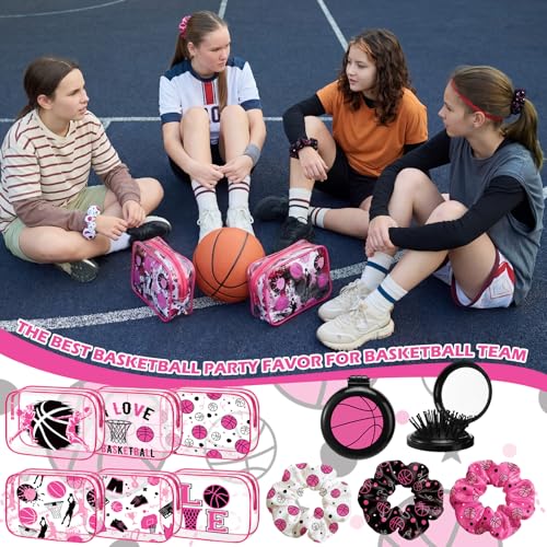 Pink Basketball Makeup Bag Sets for Women - 36 Pcs Sports Gift Pack