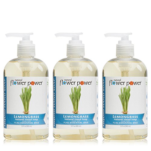 Natural Flower Power Liquid Hand Soap - Lemongrass, Plant-Based, Sulfate-Free, 3 x 12 oz