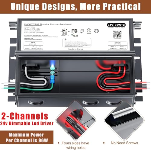 24V 192W Dimmable LED Driver with Junction Box, Triac ELV/MLV Compatible, Flicker-Free Power Supply