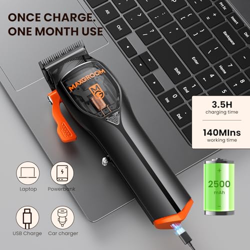 MAXGROOM Hair Clipper with Magnetic-Levitation Motor & DLC Blade - Adjustable Fade Trimmer