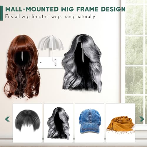 White Hanging Wig Stand Wall Mount for 6 Wigs - Organize & Shape Hair