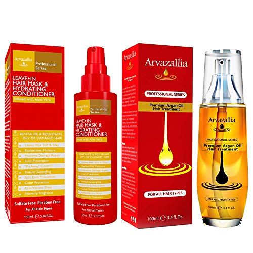 Argan Oil Hair Treatment and Leave-in Mask Set for Damaged Hair - Hydrating Conditioner Spray Bundle