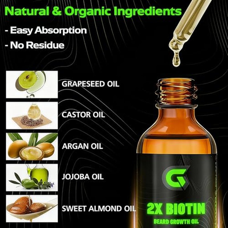 2X Biotin Beard Growth Oil for Men - Natural Organic Leave-in Conditioner & Softener - Mustache & Facial Hair Thickener, Moisturizer & Strengthener - Anti Itch & Dandruff Serum, 2 fl.Oz(Cedar)