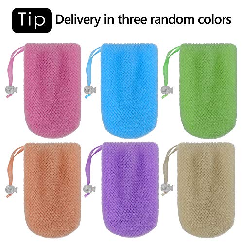 Linkidea Exfoliating Mesh Soap Bag, Nylon Bar Soap Saver Pouch with Drawstring, Exfoliator Body Scrubber Soap Pocket Holder for Bath Shower (3 Pcs)