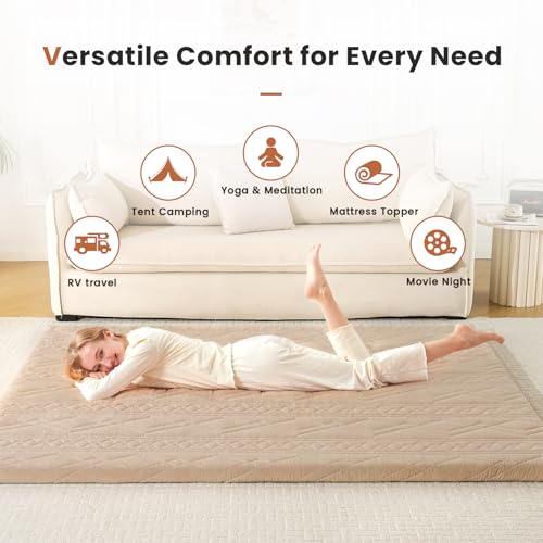 Twin Size Japanese Floor Mattress - 39x75 Inch Foldable Futon with Washable Cotton Cover - Coffee Variation