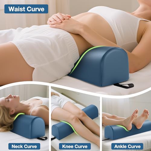 Noverlife 3/4 Round Massage Bolster, 26x6x6 inch Leg Bolster for Massage Table with Strap Handle PU Leather Bolster Pillow for Legs, Physical Therapy Bolsters Under Back Knee Ankles Pain Relief - Blue