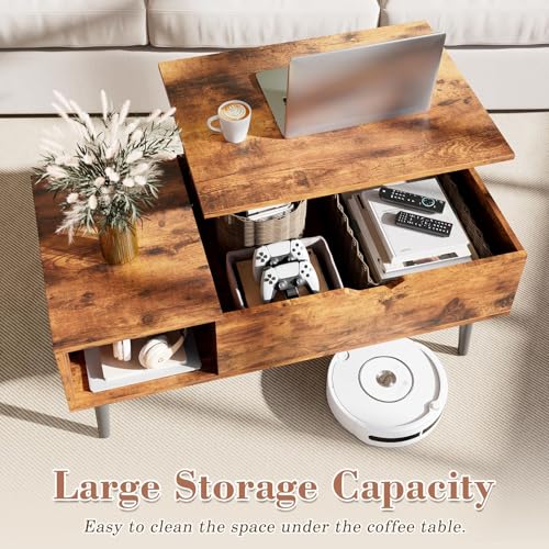 Rustic 19.7x39.4-inch Lift Top Coffee Table with Hidden Storage - OLIXIS