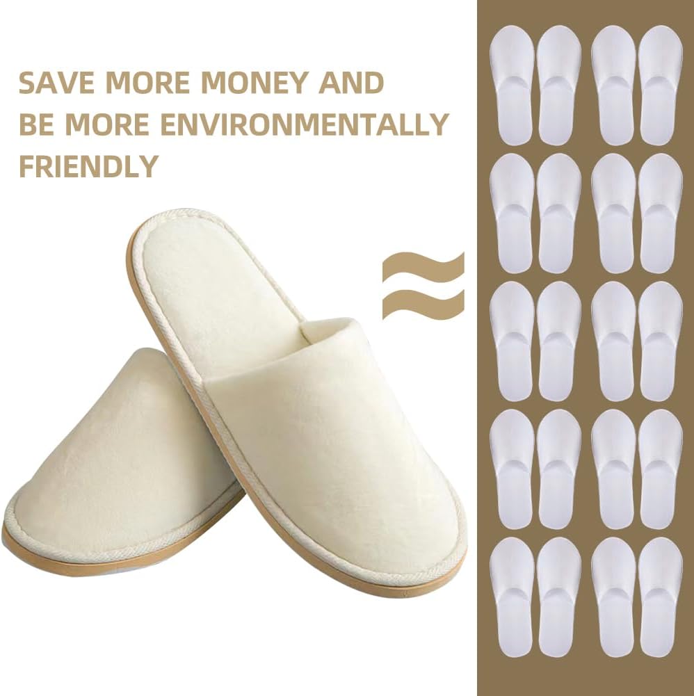 Non-Slip Disposable Slippers - 2-6 Pairs, Washable Velvet Closed Toe for Guests, Hotel & Spa