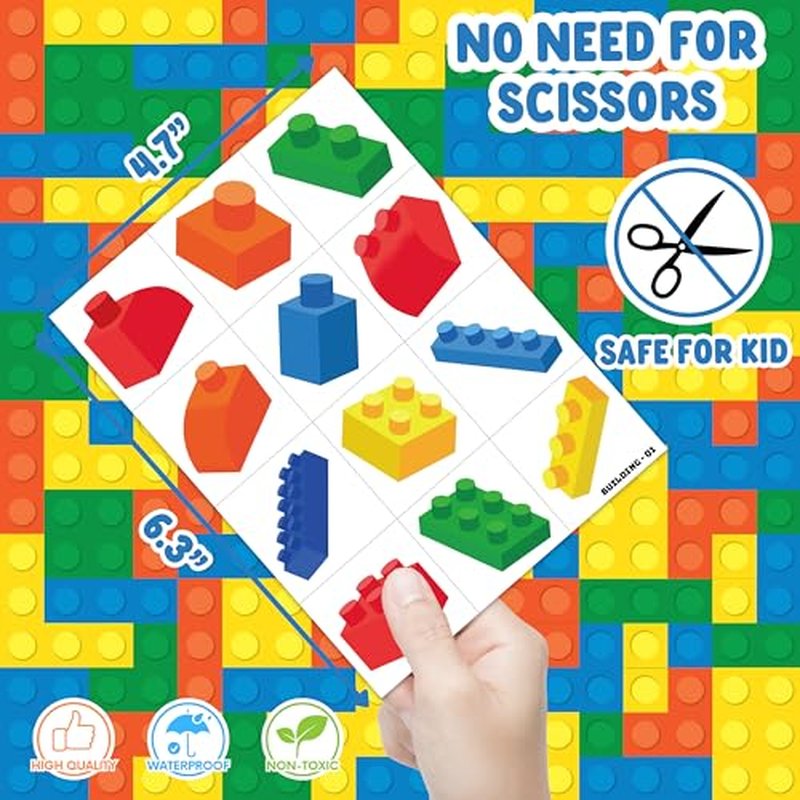 96 PCS Building Blocks Block Pre-Cut Temporary Tattoos for Kids | Super Cute Themed Birthday Party Favors, Supplies, Decorations, Fake Tattoo Stickers (Multiple)
