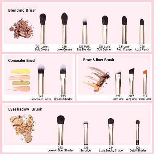 Jessup Professional Eye Makeup Brushes Set Natural-Synthetic 15pcs T284 with Foundation Brush SF001