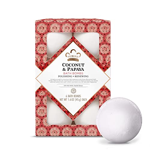 Bath Bombs Coconut and Papaya Set - 6 Pack 1.6 oz Relaxing, Natural Ingredients
