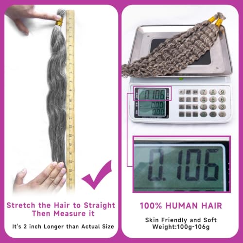 Topnormantic Gray Human Braiding Hair - 18 Inch Deep Wave Salt & Pepper Natural Extensions