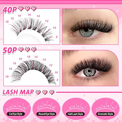 wiwoseo Wispy Lash Clusters Eyelash Extensions Natural Eyelash Clusters 560pcs Individual Lashes 40p+50p DIY Lash Extensions Cluster Lashes Natural Look Lashes Clusters for Beginners (8-18MM)