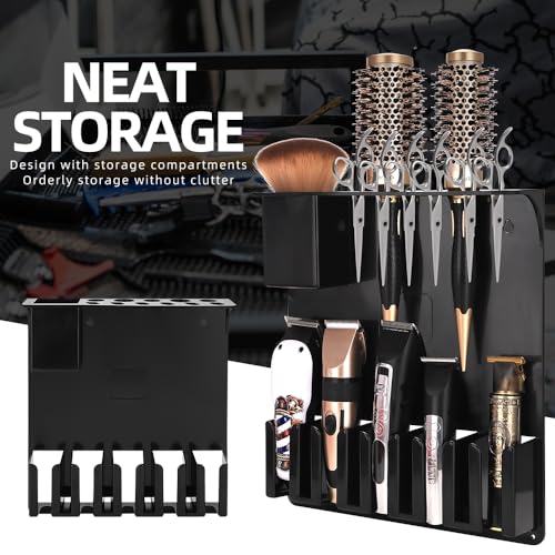 Clipper Holders Barbers Organizer, 13" x 12" x 3" Wall-Mounted Multi-Functional Hair Styling Tool Storage Stand for Clipper, Scissors, Comb, Curling Irons - for Salon, Home Bathrooms, with Screws Kit