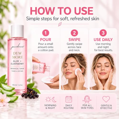 Organic Aloe & Elderberry Facial Toner for Sensitive Skin - Hydrating & Pore-Minimizing, Alcohol-Free 100mL