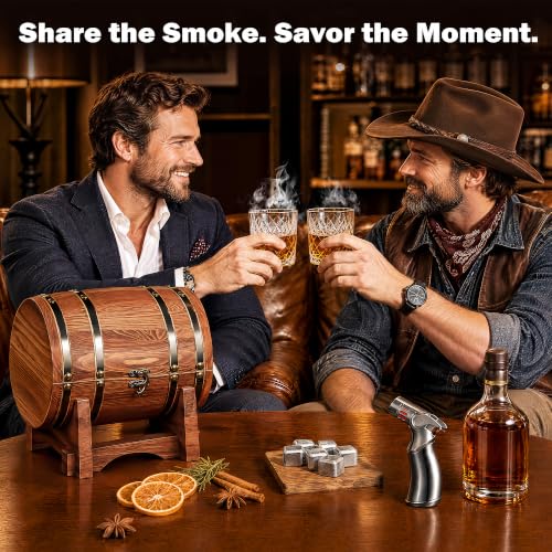INSISART Charred Whiskey Smoker Kit with Barrel - Old Fashioned Cocktail Infuser