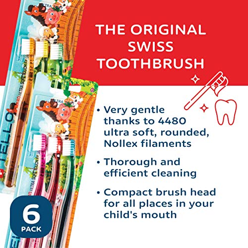 TELLO Ultra Soft Swiss Toothbrush Pack of 6 Small Head Gentle Cleaning for Sensitive Gums