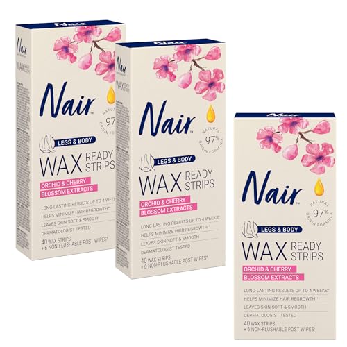 Nair Hair Remover Wax Ready Strips 3-Pack - 120 Count for Legs & Body, No Mess Hair Removal Kit