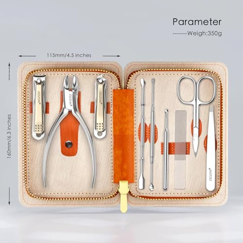 Manicure & Pedicure Set with Stainless Steel Clippers Travel Case - 9 in 1