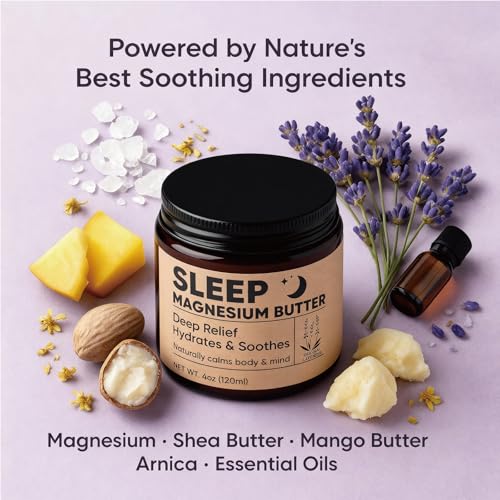 Magnesium Butter for Sleep, Nighttime Magnesium Cream for Leg & Foot ? with Shea & Mango Butter, Arnica & Essential Oils for Relaxation, Restful Sleep & Leg Comfort(Lavender) (1)
