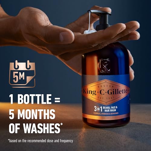 King C. Gillette Beard Wash,Mens Face Wash,11 oz,Infused with Argan Oil and Avocado Oil to Cleanse Hair and Skin,(Pack of 2)