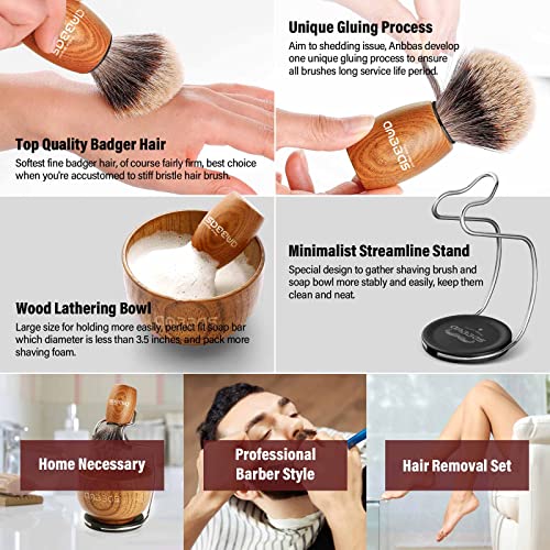 Brown Badger Hair Shaving Brush Set for Men with Lather Bowl & Soap - Anbbas 4-in-1