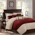 Queen Comforter Set with Shams and Decorative Pillows - Red Faux Suede Bedding