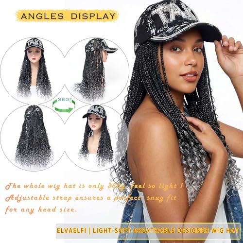 Ombre Gray Crochet Goddess Braids Hat Wig with Curly Ends - Cap31-DarkSilverGrey, 16 Inch