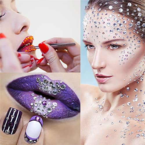 12 Sheets Face Jewels Rhinestones Crystal Stickers, 15g Chunky and Fine Mix Glitter, Eye Face Body Rave Outfits Clothes for Women, Mermaid Makeup Gems Rave Festival Accessories