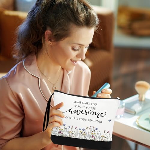 Reginary 30 Pcs Makeup Bags Gift for Women Bulk Inspirational Flower Canva Cosmetic Bag with Zipper You Are Awesome Thank You Gift for Staff Employee Coworker Team Nurse Caregiver (Gratitude)
