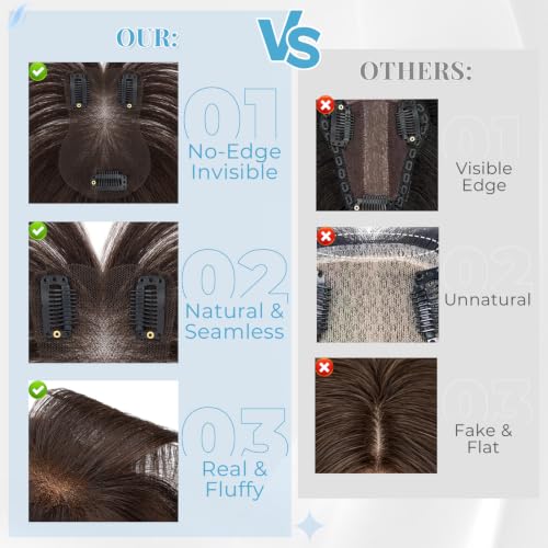 Human Hair Toppers for Women 11 Inch Dark Brown - Natural Volume & Bang Styles - SLEEKALON Variation #S
