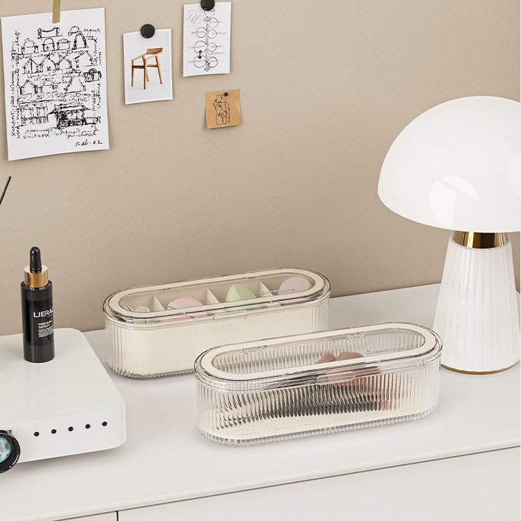 Makeup Brush Holder Organizer Set - Clear Acrylic Cosmetic Storage Case with Lid