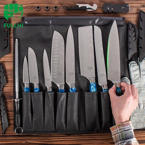 15-Piece Japanese Knife Set with Magnetic Wood Block, Stainless Steel Blades