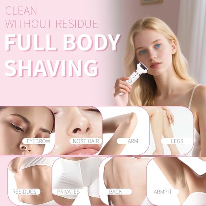Electric Razor for Women Men with LED Display,4 in 1 Ladies Wet & Dry Body Razors and Facial Hair Remover, Rechargeable Hair Removal Kit for Nose Face Body Leg Bikini Arm Hair (White)