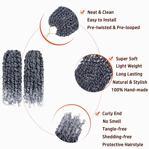 Dorsanee 6 Inch Pre-twisted Passion Twist Crochet Hair 8 Packs 1B/Gray