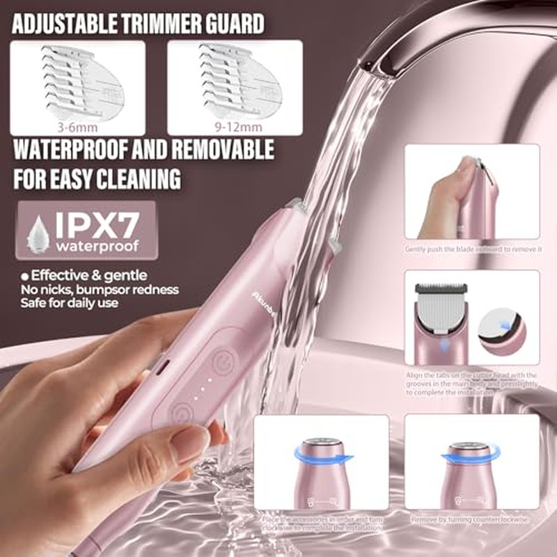 Bikini Trimmer for Women - 2 in 1 Electric Razors for Women - Dual Head Electric Shaver - IPX7 Waterproof Wet & Dry Use Body Hair Trimmer and Facial Hair Remover for Bikini Underarm Leg Arm