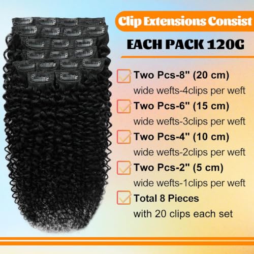 Black 22 Inch Curly Human Hair Clip-In Extensions Full Head 110g - Natural Color
