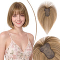 Rich Choices Human Hair Topper with Bangs, 10 Inch, Medium Brown & Dark Blonde Highlight