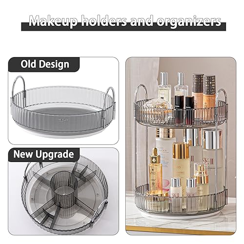 Shuang Qing 2-Tier Gray Rotating Makeup Organizer for Vanity & Skincare