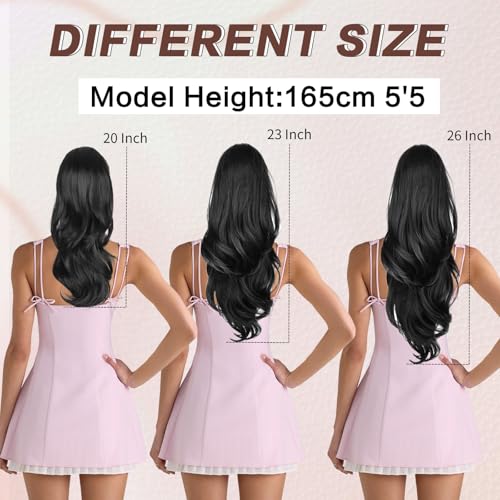 26 Inch Medium Brown Drawstring Ponytail Extension for Women Long Wavy Layered Hair