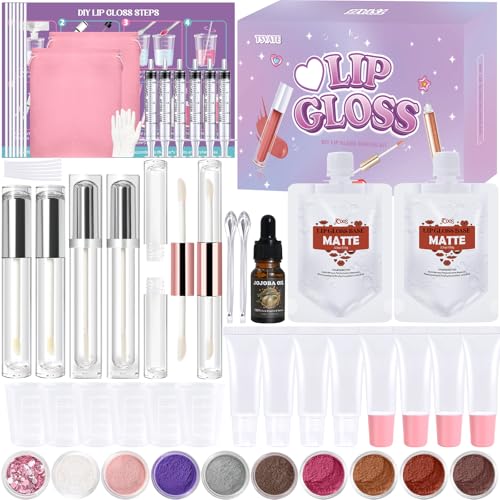 Lip Gloss Making Kit, Lipgloss Making Kit for Women, Beginner, Girls, Moisturizing Matte & Moist Lipgloss Base, Double-Ended Tubes, Jojoba Oil, Tween Girls Trendy Stuff
