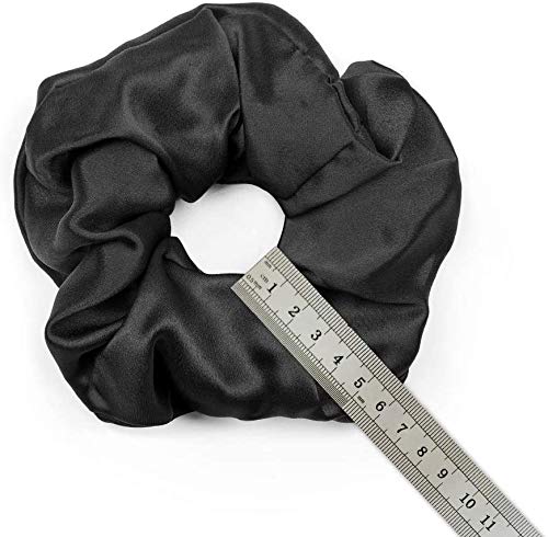 LilySilk 4-Piece Silk Hair Scrunchies Set - Black, 100% Mulberry Silk, Large & Skinny
