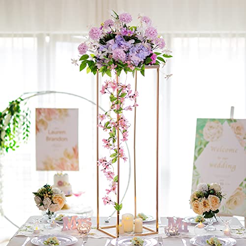 Inweder Gold Tall Wedding Stand Pack of 2 - 39.4in Metal Display Stands with Metal Panel